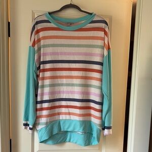 White Birch Teal and Peach Striped Top